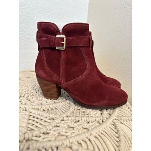 Diba Sleek Burgundy Ankle Bootie With Buckle Size 7 New